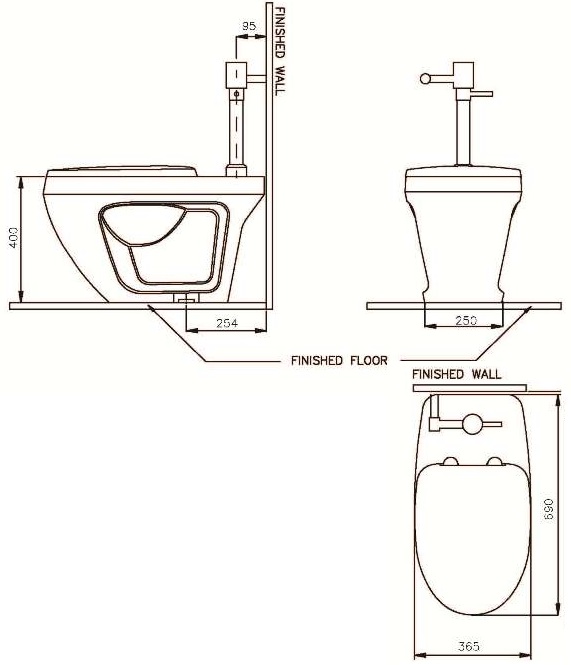 Bản vẽ kỹ thuật bồn cầu Nahm SVC2860W202N01/MK2000 treo tường