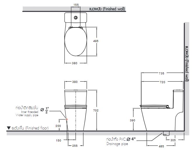 Bản vẽ bồn cầu C110507 COTTO 1 khối