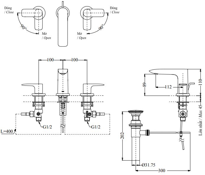 Bản vẽ vòi gắn chậu lavabo TOTO TLG04201B