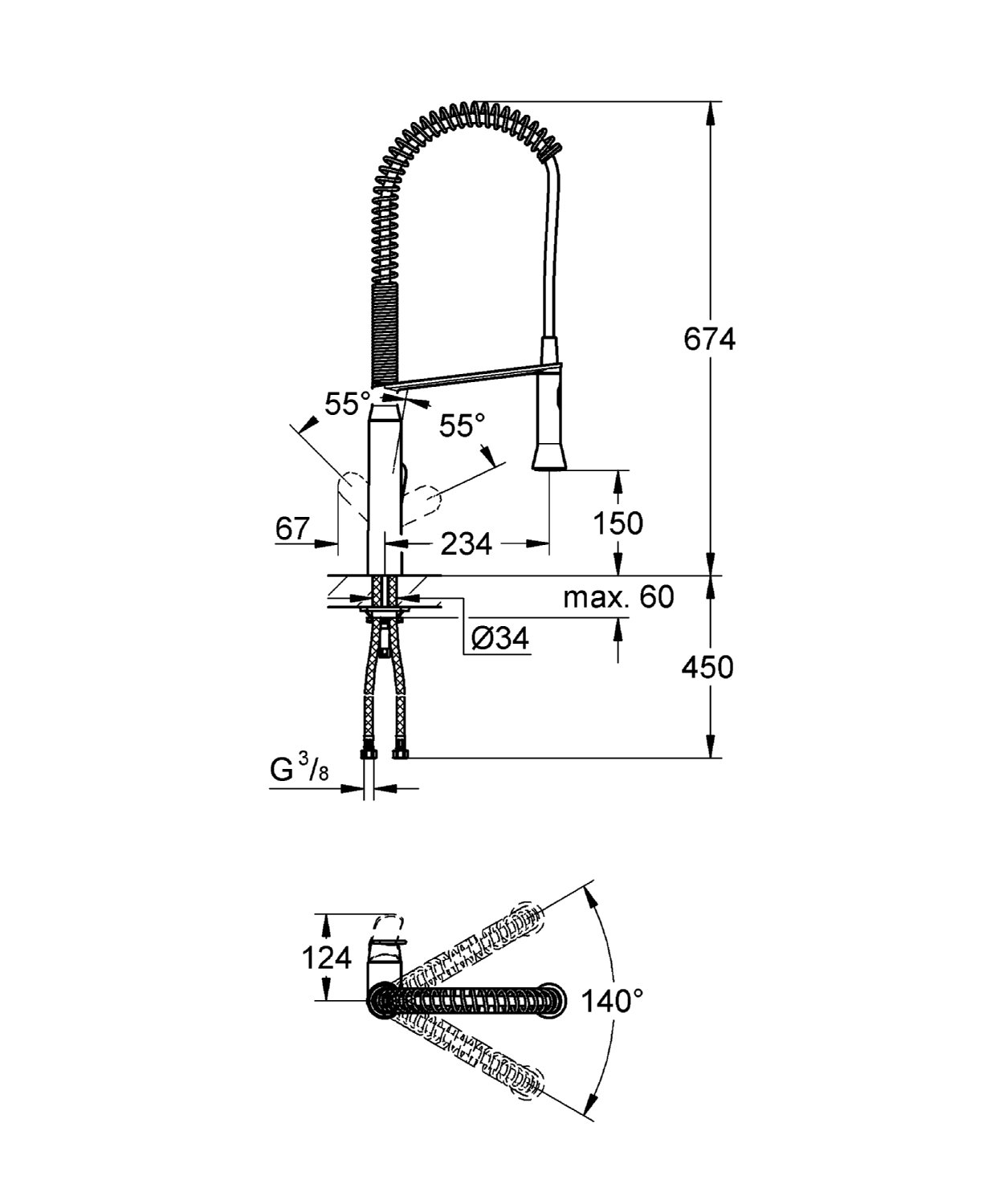 Bản vẽ kỹ thuật vòi bếp Grohe K7 32950000