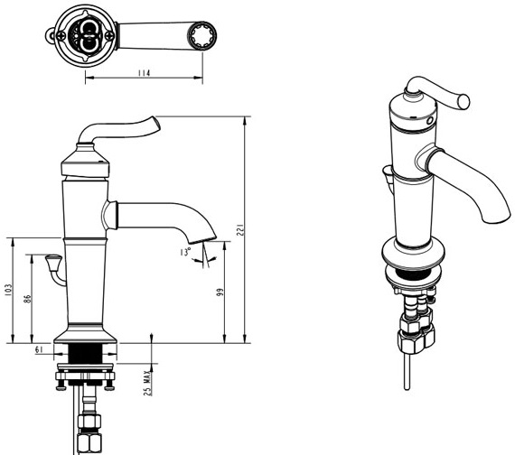 Bản vẽ kỹ thuật vòi chậu Moen GN16121P nóng lạnh