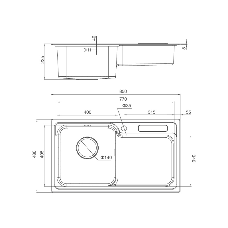 Bản vẽ kỹ thuật chậu inox 304 Malloca MS 1028D rửa chén bát