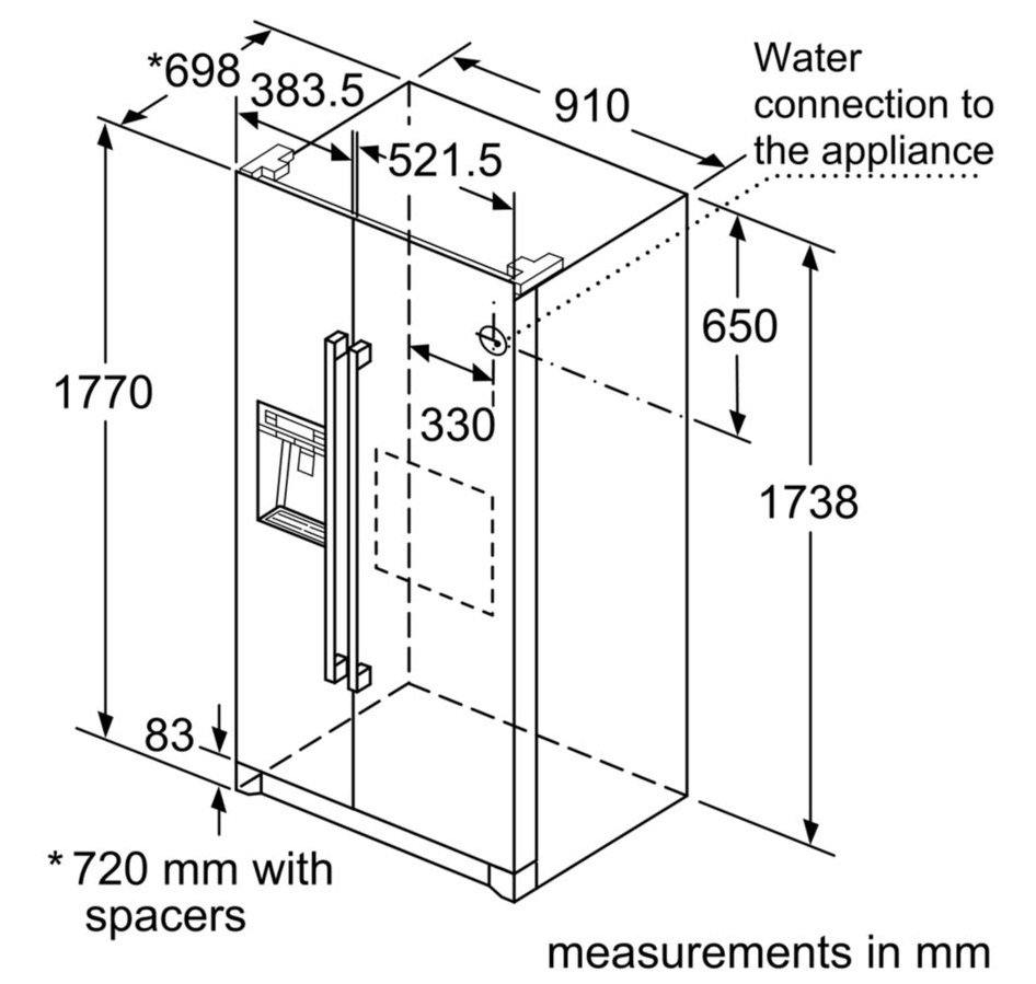 Bản vẽ tủ lạnh HMH KAI90VI20G Bosch side by side