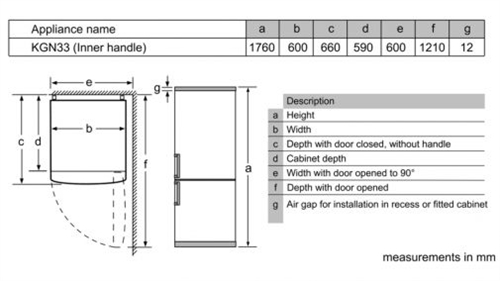 Bản vẽ tủ lạnh HMH KGN33NW20G Bosch 2 cánh ngăn đá dướ