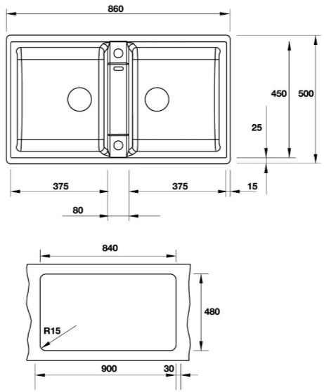 Bản vẽ chậu đá Blancozia 9 Hafele 2 hộc