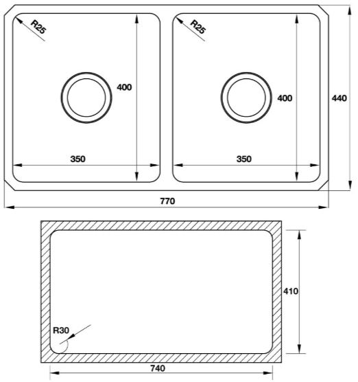 Bản vẽ chậu đá HS SD7744 Hafele 2 hộc