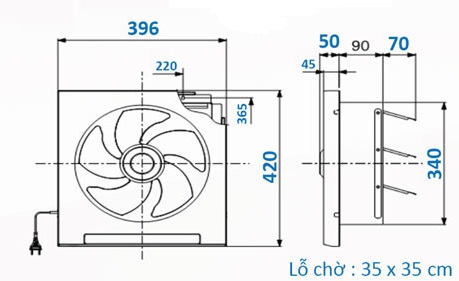 Bản vẽ kỹ thuật quạt hút thông gió ốp tường EX-30SH5T Mitsubishi