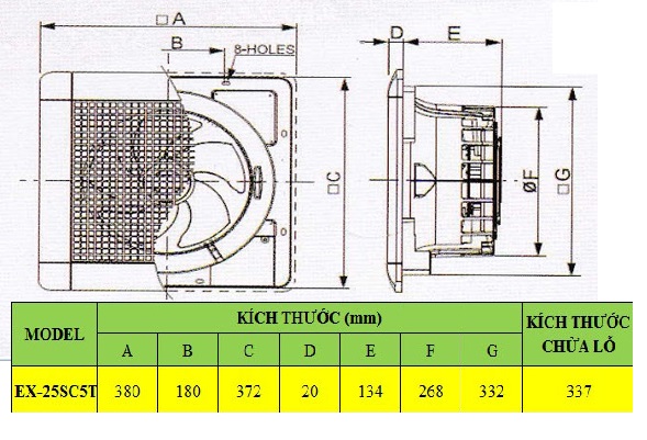 Bản vẽ kỹ thuật quạt hút thông gió âm trần EX-25SCT Mitsubishi 