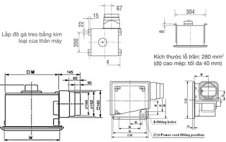 Bản vẽ kỹ thuật quạt hút thông gió âm trần VD-18Z4T5 Mitsubishi