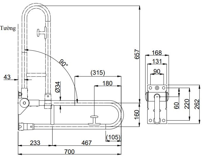 Bản vẽ thanh vịn T114HK7R#MLA T110D17S TOTO