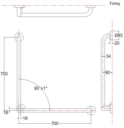 Bản vẽ thanh vịn T113BL9 T110D3R(X3) TOTO