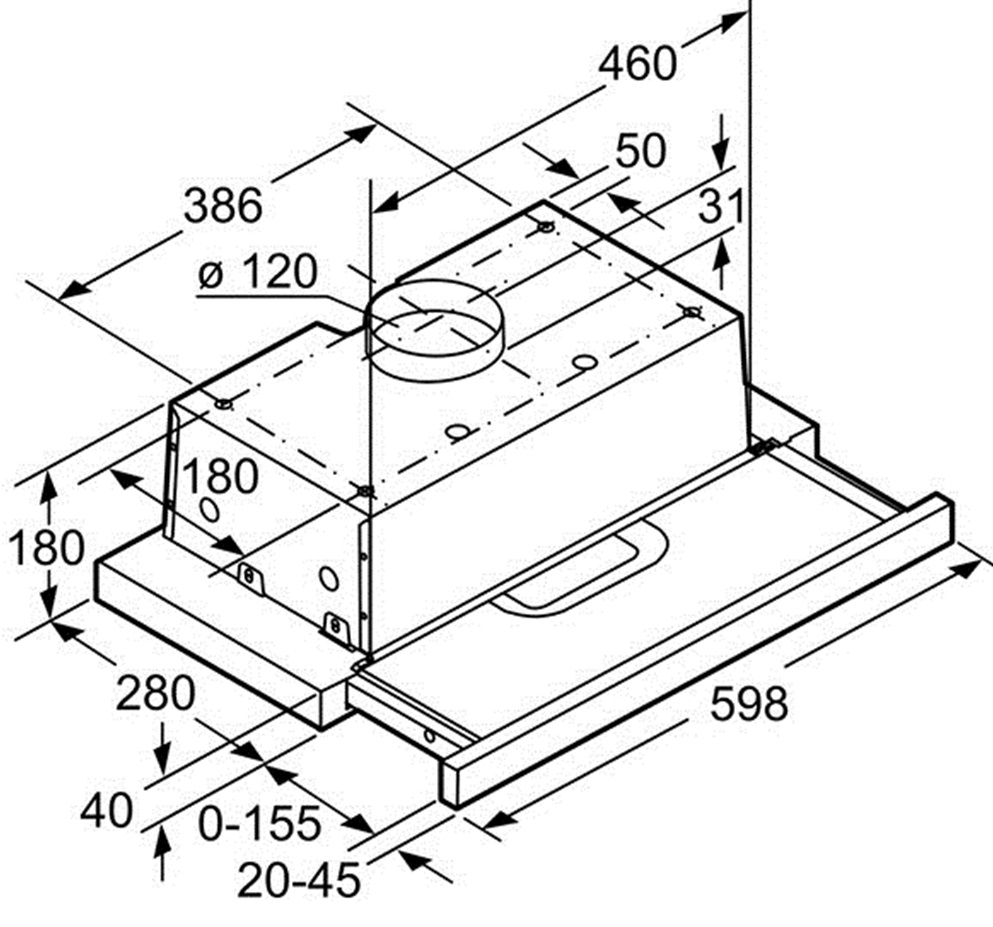 Bản vẽ kỹ thuật máy hút mùi âm tủ Bosch DFT63AC50