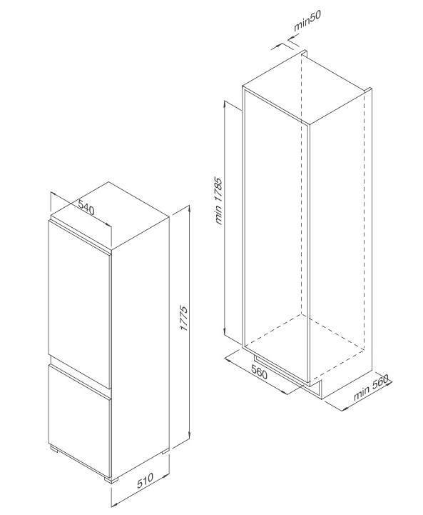 Bản vẽ kỹ thuật Tủ lạnh âm Malloca MF-241BCD