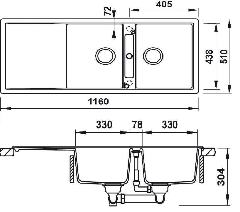 Bản vẽ chậu đá HS20-GKD2S80 Hafele 2 hộc Bản vẽ chậu đá 570.33.330 Hafele 2 hộc