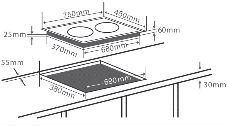 Bản vẽ kỹ thuật bếp Chefs EHDIH890 điện từ âm 