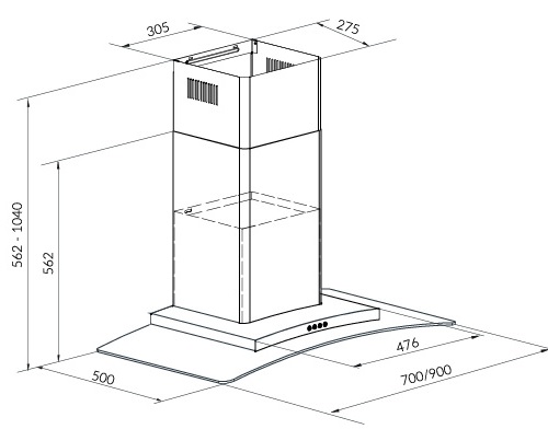 Bản vẽ máy hút khói khử mùi gắn tường EH 70AF81 Eurosun 