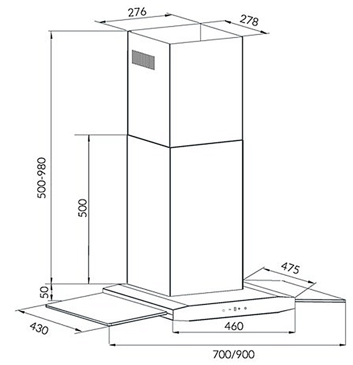 Bản vẽ máy hút khói khử mùi gắn tường EH 70AF82 Eurosun 