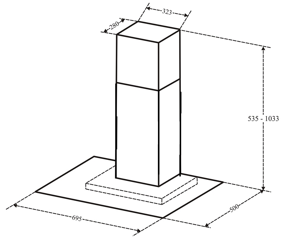 Bản vẽ máy hút khói khử mùi gắn tường EH 70AF87 Eurosun 