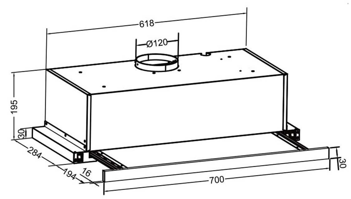 Bản vẽ máy hút khói khử mùi âm tủ EH 70AF85B Eurosun 