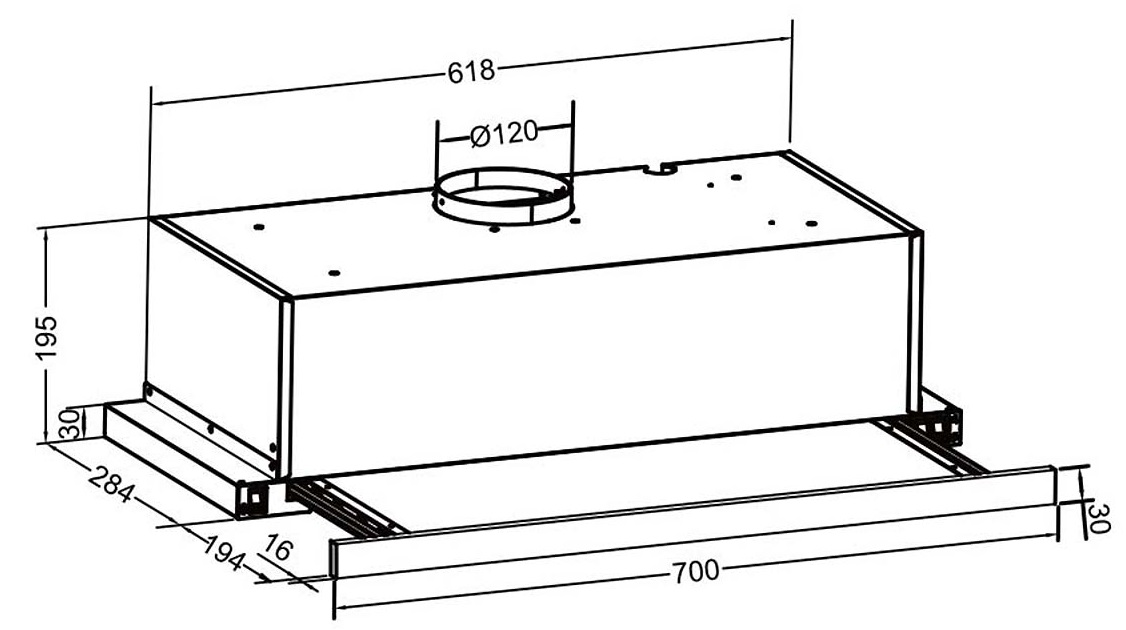 Bản vẽ máy hút khói khử mùi âm tủ EH 70AF85S Eurosun 