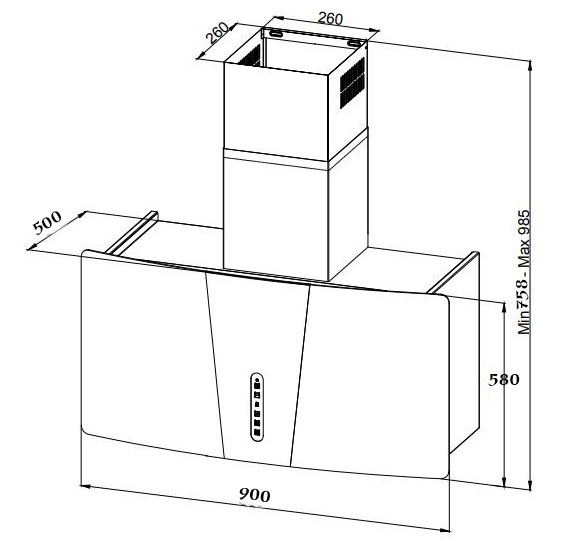 Bản vẽ kỹ thuật máy hút mùi gắn tường EH-NARSIS90T Chefs