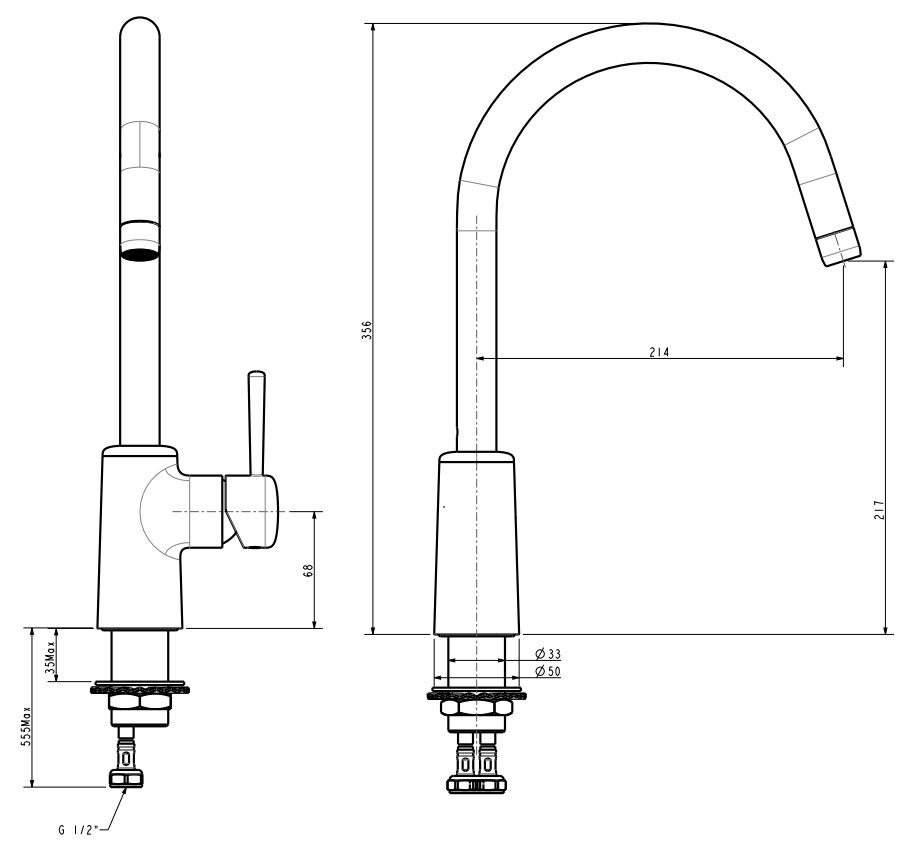 Bản vẽ kích thước vòi rửa chén American 1009080000 