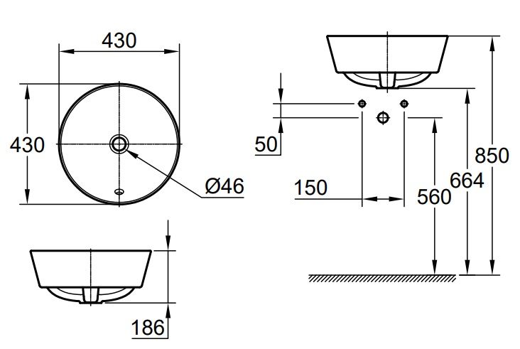 Bản vẽ kích thước lavabo Grohe 100987SH00 430 mm