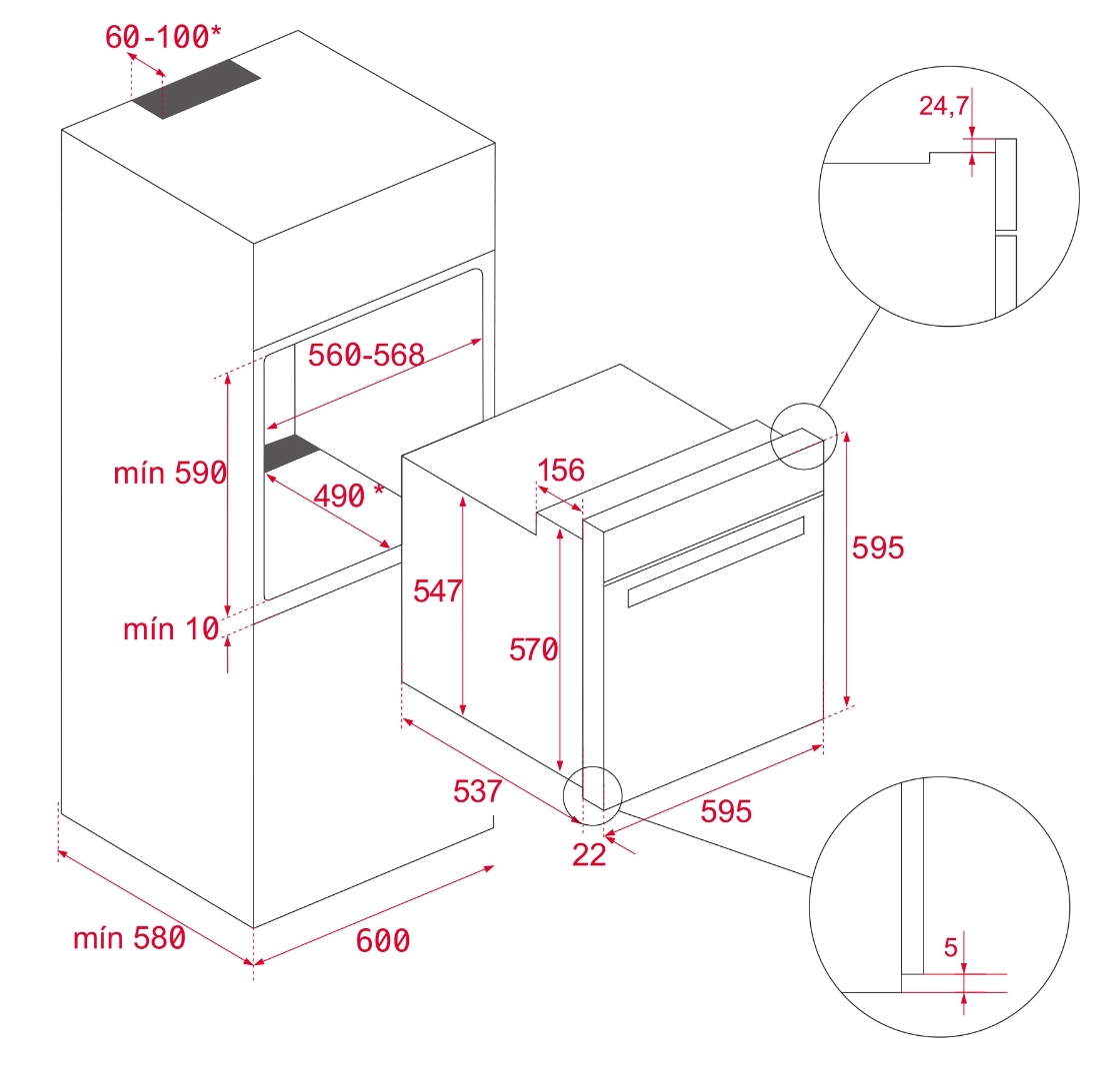 Bản vẽ kích thước lò nướng TEKA 111000049 lắp âm tủ