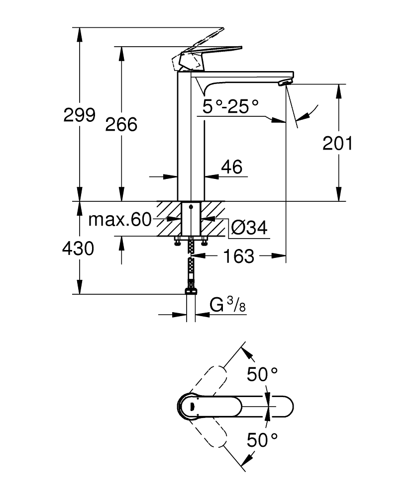 Bản vẽ kỹ thuật vòi lavabo 23921000 Grohe Eurosmart Cosmo size XL