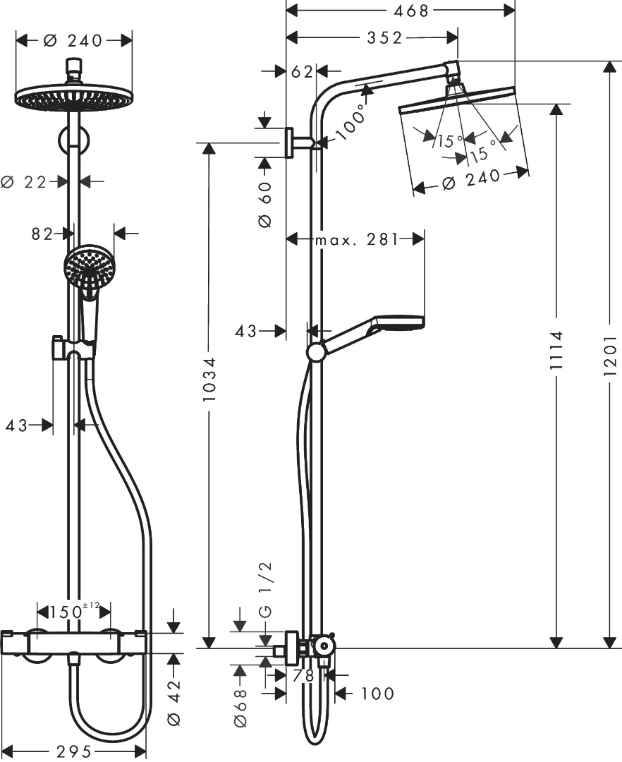 Bản vẽ sen cây tắm đứng 26286007 Hansgrohe