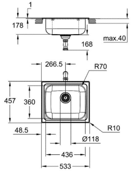 Bản vẽ kích thước chậu rửa bát K200 Grohe 31719SD0 1 hộc