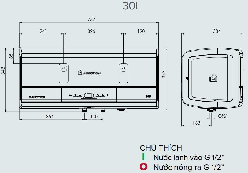 Bản vẽ máy nước nóng Slim3 Top Wifi 30L Ariston