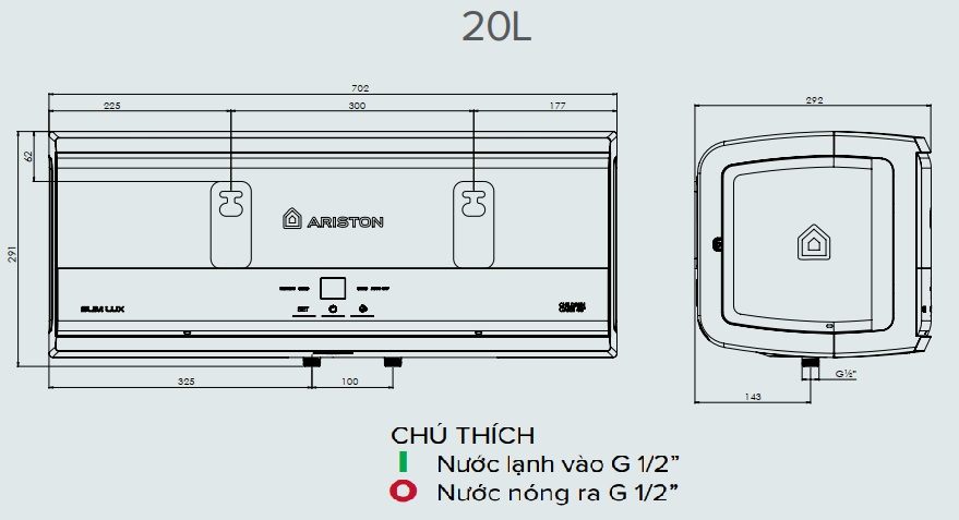 Bản vẽ máy nước nóng slim-3-lux 20L Ariston