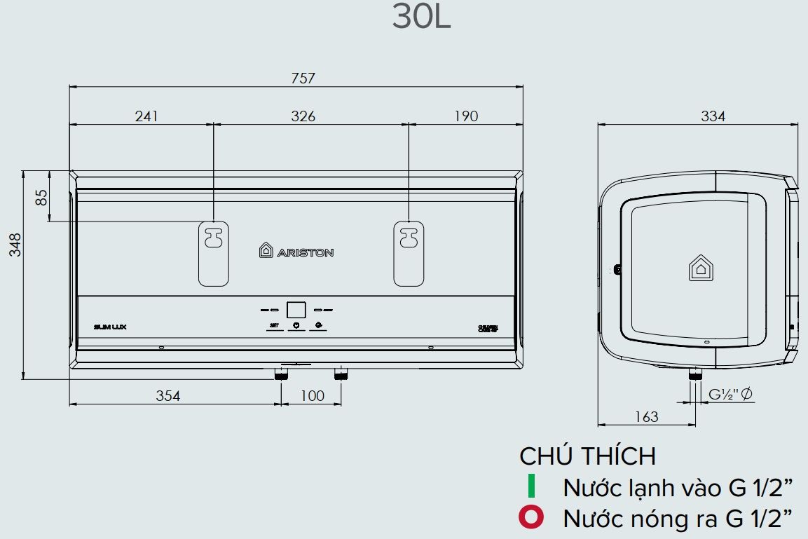 Bản vẽ máy nước nóng slim-3-lux 30L Ariston