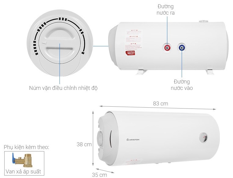 Bình nóng lạnh 50L Ariston Pro R 50 SH 2.5 FE- Bình ngang