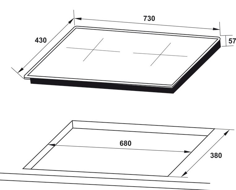 Bản vẽ kích thước bếp Hafele HCI3732A 536.61.736 2 vùng nấu từ