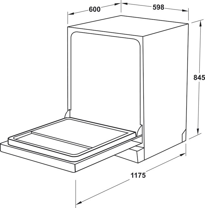 Bản vẽ kích thước máy rửa chén Hafele HDWF60EB