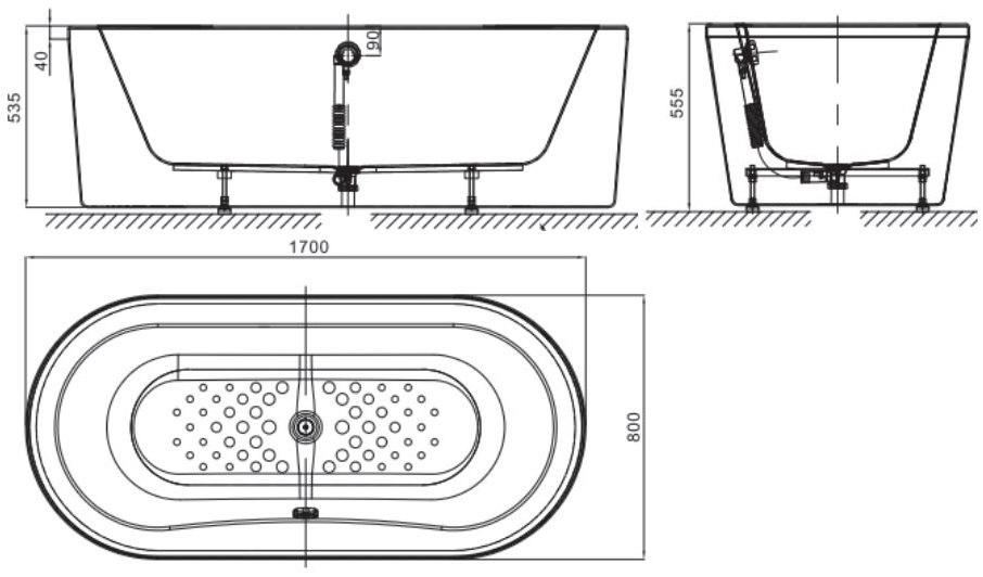 Bản vẽ kích thước bồn tắm American BTAS6704 1.7 mét