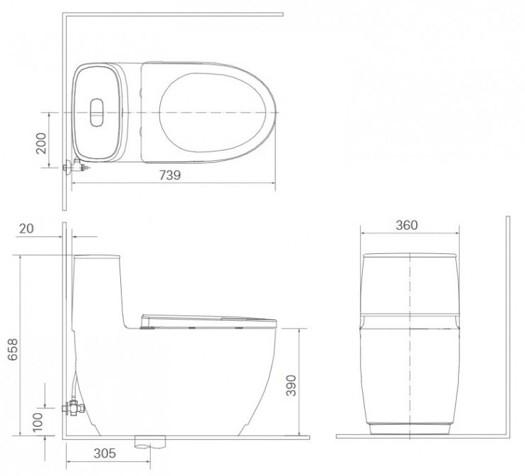 Bản vẽ bồn cầu nắp rửa cơ AC-1052/CW-S15VN INAX