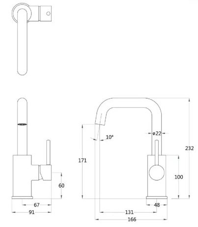 Bản vẽ kích thước vòi chậu nóng lạnh Caesar B520 CU