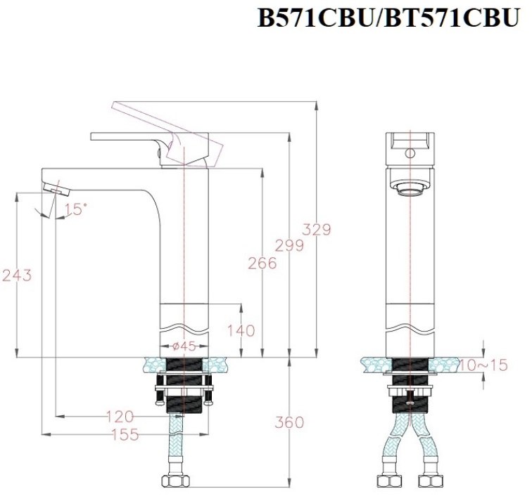 Bản vẽ vòi chậu rửa mặt B 571CBU Caesar