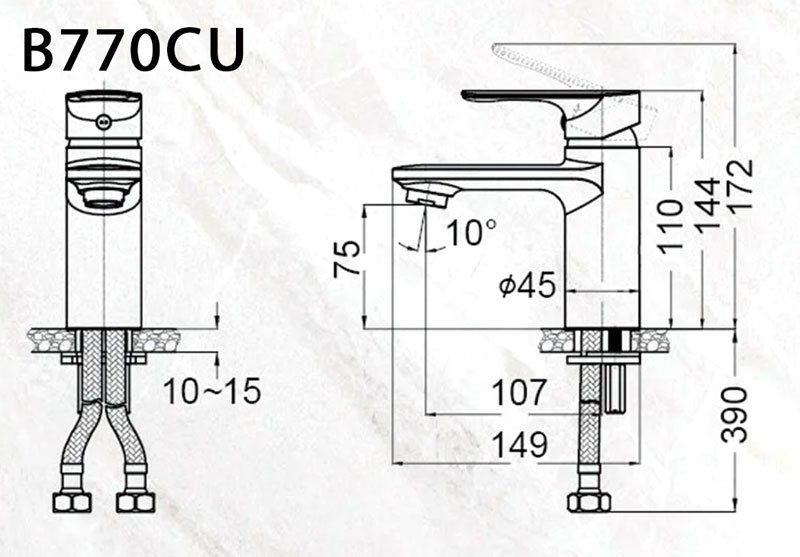 Bản vẽ kích thước vòi chậu Caesar B770CU