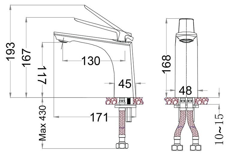 Bản vẽ kích thước vòi chậu Caesar B820CU