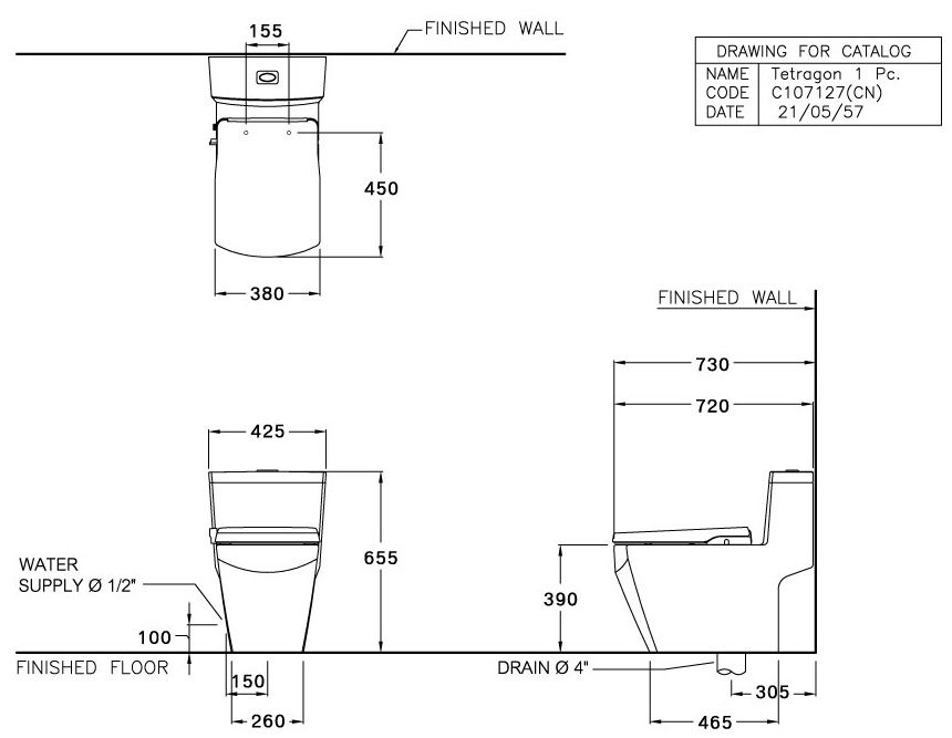 Bản vẽ kích thước bệt 1 khối  Cotto C 107127 CN