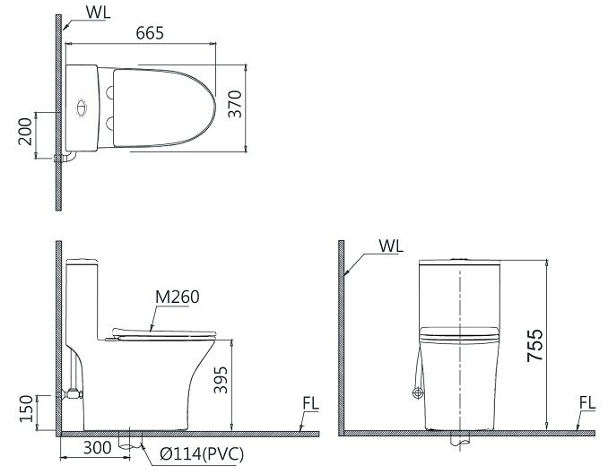 Bản vẽ kích thước bồn cầu CD1391