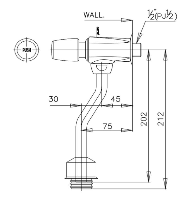 kích thước van xả nhấn tiểu nam CT475SS(HM)