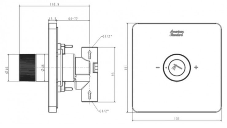 Bản vẽ nút điều chỉnh tay sen FFAS0925 CS American màu vàng