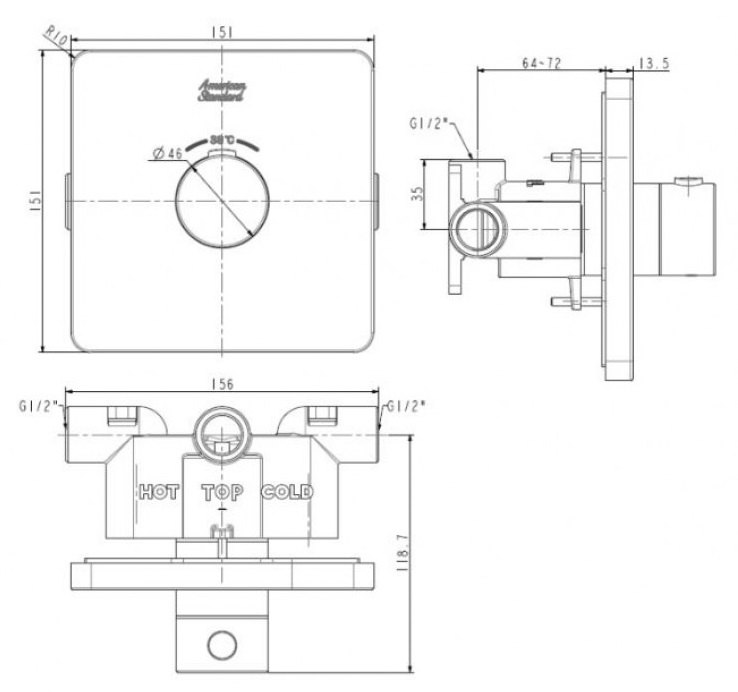 Bản vẽ bộ trộn âm tường American FFAS0930 CS nhiệt độ