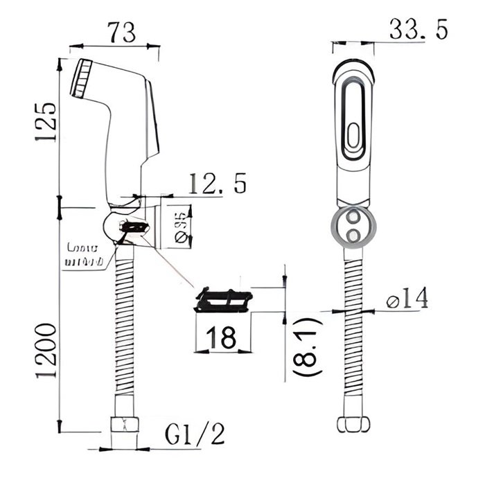 Bản vẽ kích thước vòi xịt bồn cầu FFAS6868