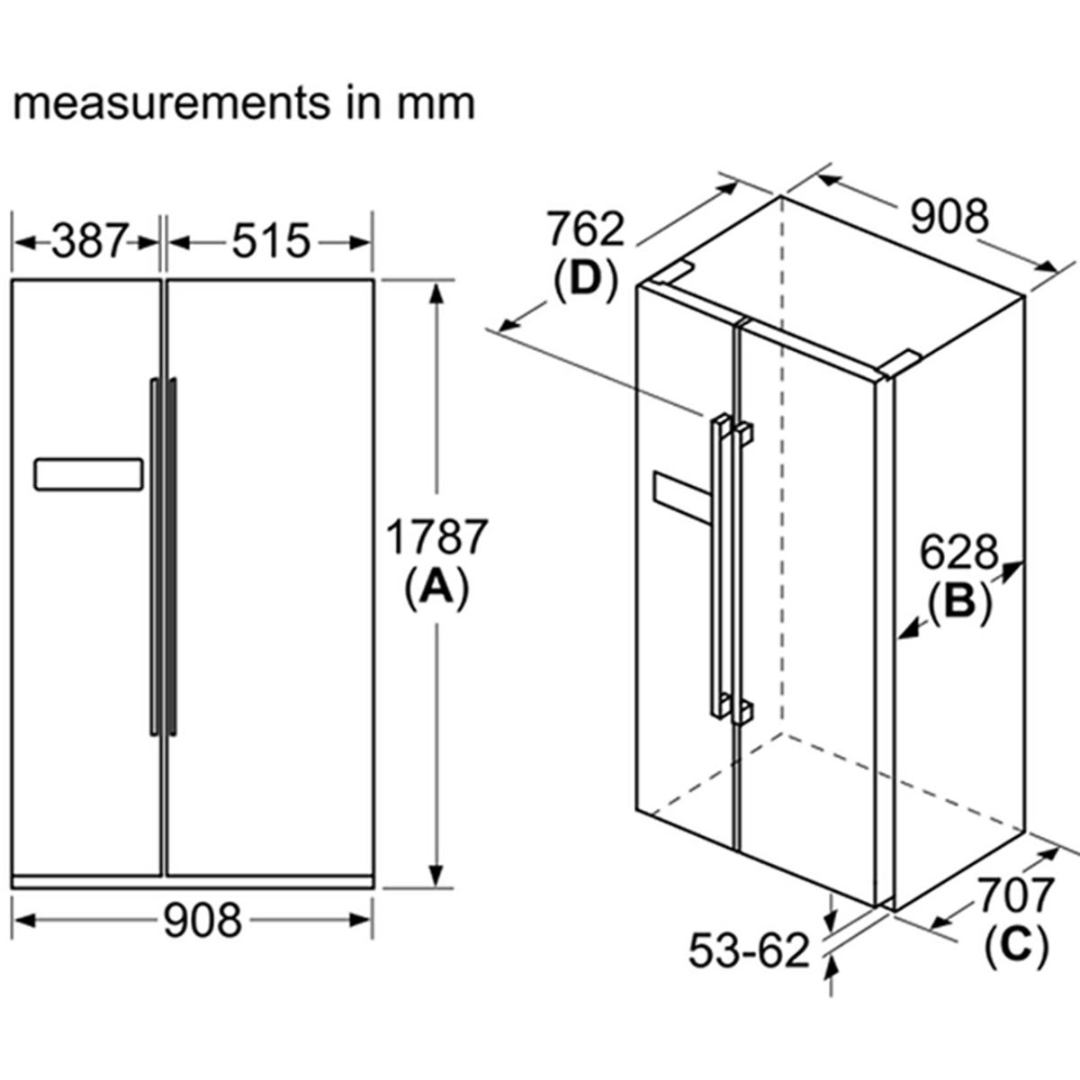 Bản vẽ tủ lạnh KAN93VIFPG Bosch side by side